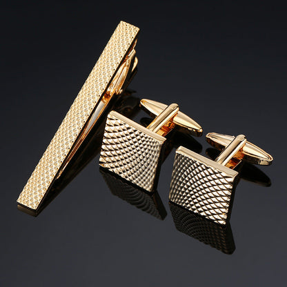 Gold And Silver Black Crystal Rose Enamel Pattern Batch Flower Tie Clip Cuff Buckle Set