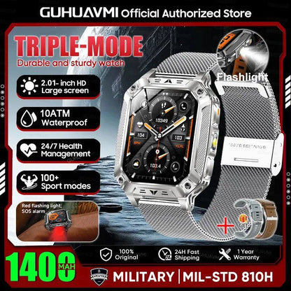 New Military 1400mAh Battery Smart Watch With LED Flashlight