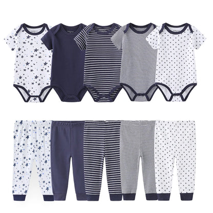 Kiddiezoom 10 Pcs/Lot Four Seasons Fashion Unisex Baby Boy Girl Clothing Set Soft Newborn Bodysuits+Pants Infant Outfit Gift