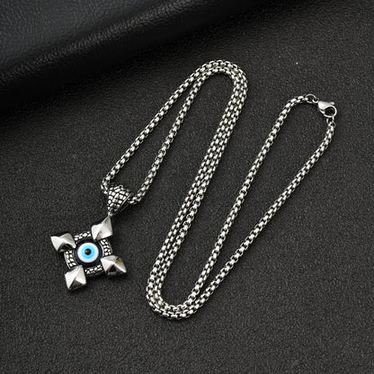 Stainless Steel Devils Eye Cross Pendant Necklace