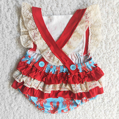 Girl Crawfish Lace Romper