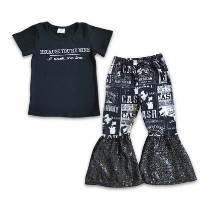 Girl Black Cotton Vinyl Shirt Sequin Pants Singer Outfit