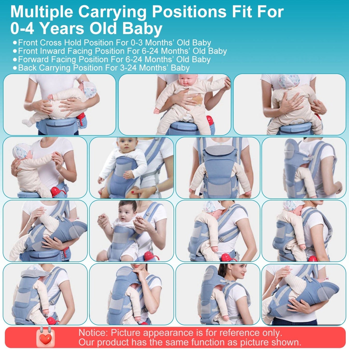 Multifunctional Baby Carrier with Hip Seat & Head Hood