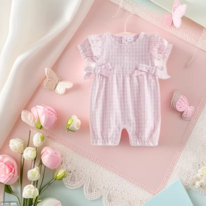 Summer New Arrival Baby Girls Plaid Onesie