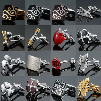 Grass Rose Gold And Silver Pattern Cufflinks