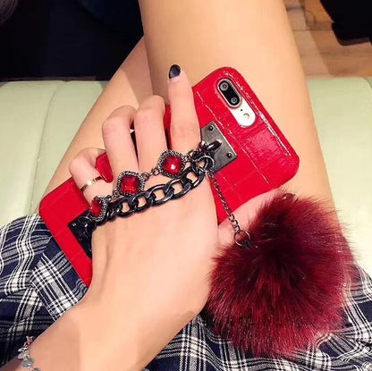 Compatible With  Compatible With  Mobile Phone Case Fox Fur Ball Studded Anti-fall Protection Cover
