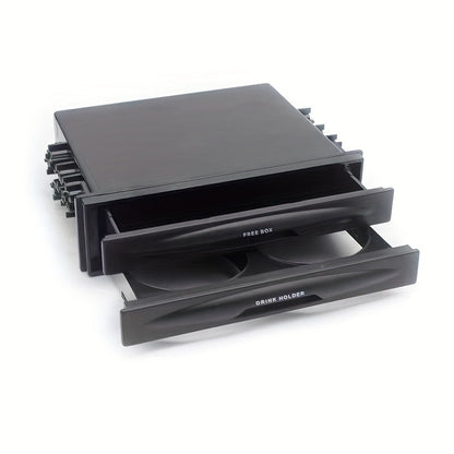 Single Din Radio Pocket, 2 In 1 Car Radio Storage Box Multi Purpose ABS Universal 1DIN 2 Layer Black Cup Holder
