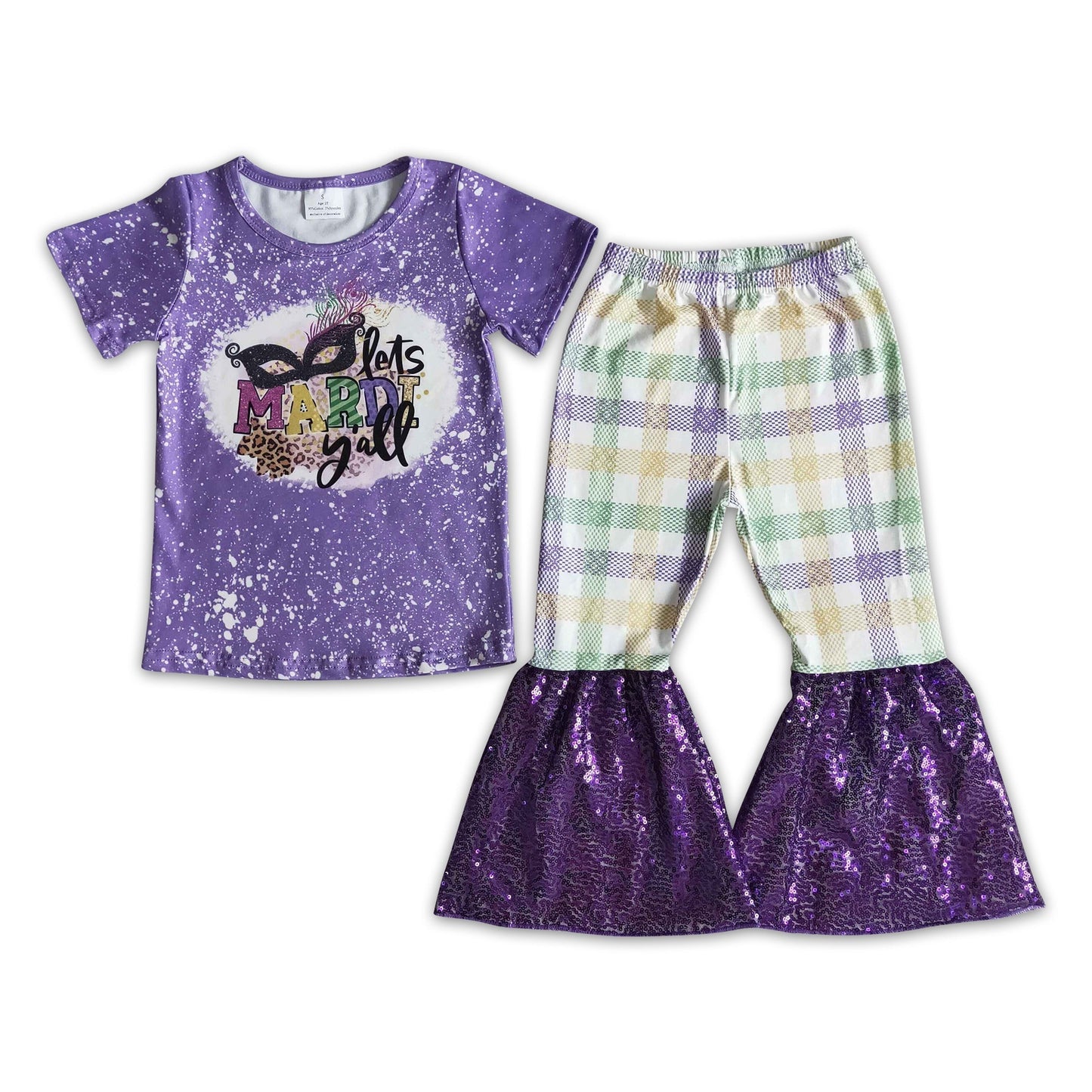 Let's Mardi y'all shirt sequin bell bottom pants girls mardi gras outfits