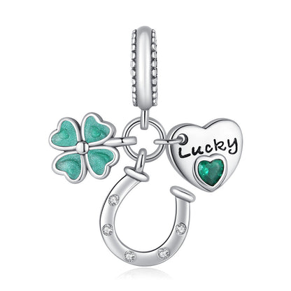 DIY Silver-Plated Pendant Charming Heart Lucky Bracelet Beaded Necklace