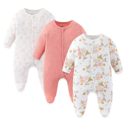 Kiddiezoom 3 Pcs/Lot Autumn Winter Unisex Cartoon Long Sleeve Baby Boy Girl Romper 100%Cotton Soft Newborn Jumpsuits Clothing