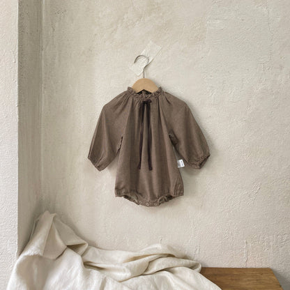 Bow-tie Bud-collar Lantern-sleeve Jumpsuit