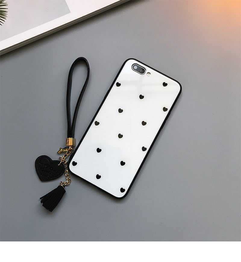 Compatible with Apple , Love Dot Mobile Phone Case With Lanyard Glass Case