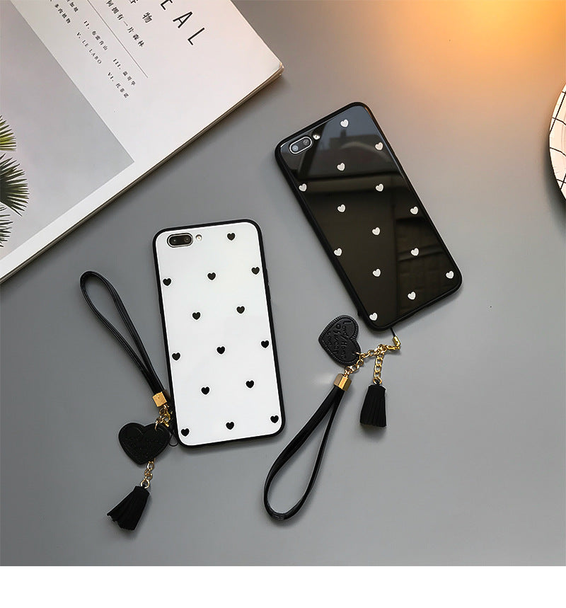 Compatible with Apple , Love Dot Mobile Phone Case With Lanyard Glass Case