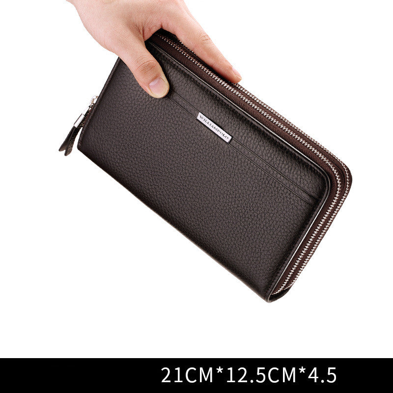 Cowhide Zipper Multifunctional Business Clutch, Large Capacity Can Hold Mobile Phone