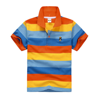 CUHK Children's T-shirt Cotton Striped Lapel Polo Shirt