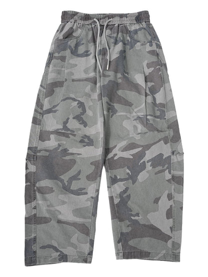 American-style Retro Pure Cotton Camouflage Work Pants Straight-leg Loose Fit With A Drawstring
