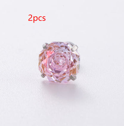 High-end, Brilliantly Reflective Octagonal Millennium Rose-cut Cubic Zirconia Stud Earrings