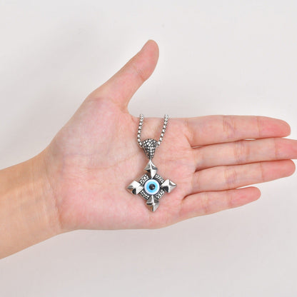 Stainless Steel Devils Eye Cross Pendant Necklace