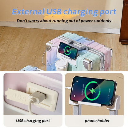 Aluminum Frame Hard Shell Luggage, Colorful And Fashionable, No Zipper Aluminum Frame, TSA Lock, With Cup Holder USB Interface, Aluminum Frame Travel Box, Durable Password Box