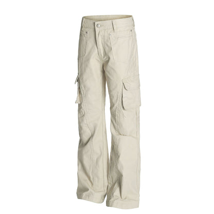 Retro Unisex Solid-Color Multi-Pocket Loose Flare-Bootcut Workwear Casual Pants