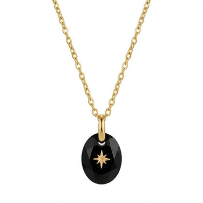 Vintage-style Natural Stone Twelve Zodiac Birthstone Star Pendant Titanium Steel Necklace