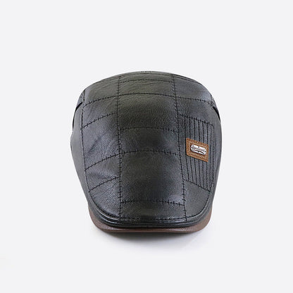 Fashionable All-match PU Leather Peaked Cap Fleece-lined Warm