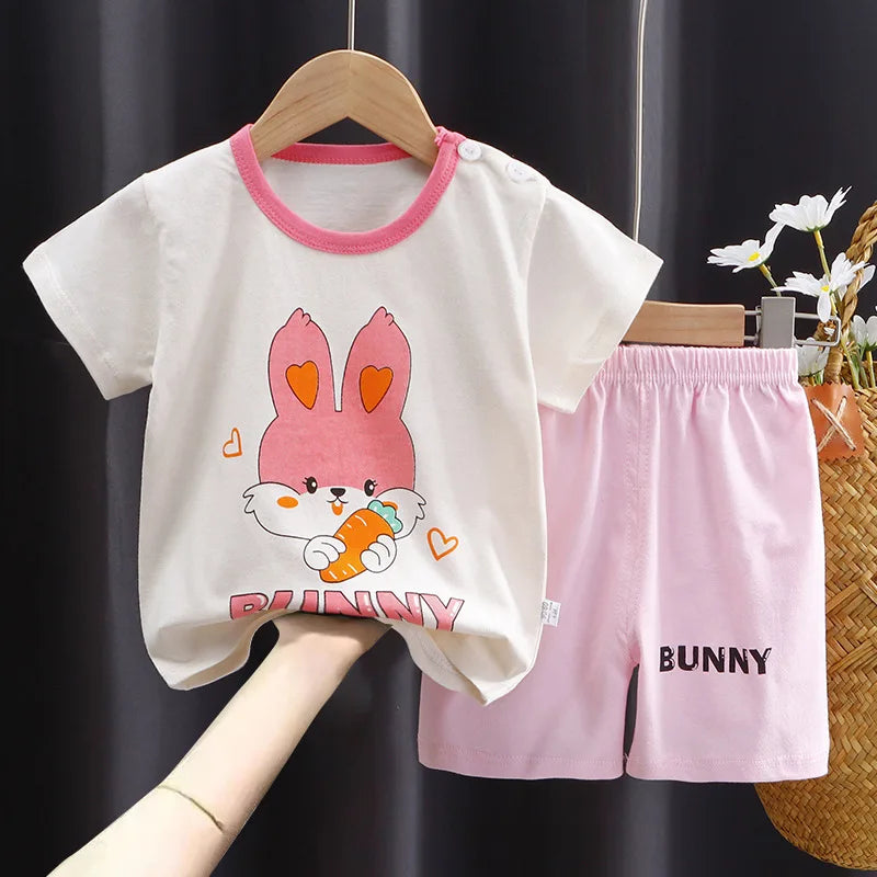 Baby Girl Summer Outfit Set Short Sleeve T-shirt And Shorts Children's Clothing Ages 0-4T