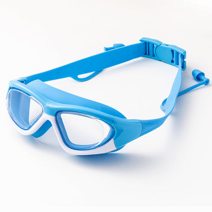 HD Children's Non-fogging Swimming Glasses Comfortable Silicone One-piece Earplugs Swimming Goggles