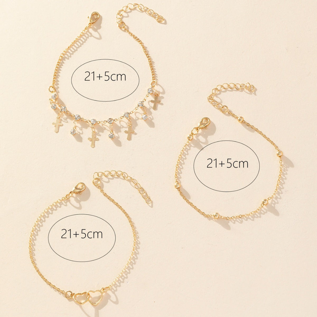 Bohemian-style Cross And Double-heart Multi-layer Anklet