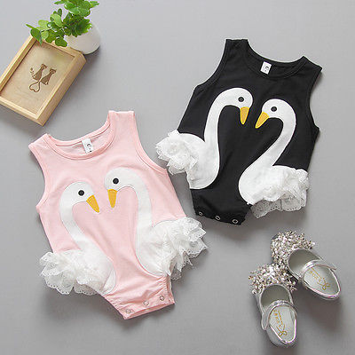 Baby Girls’ Swan Lace Cotton Romper