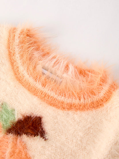 Fall Pumpkin Orange Girls Pullover Sweater