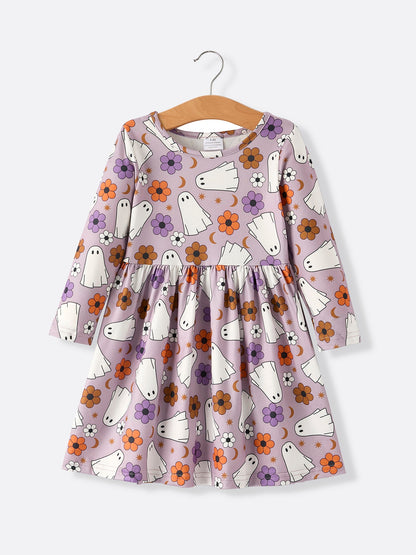2 Piece Halloween Ghost Striped Girls Dress Set