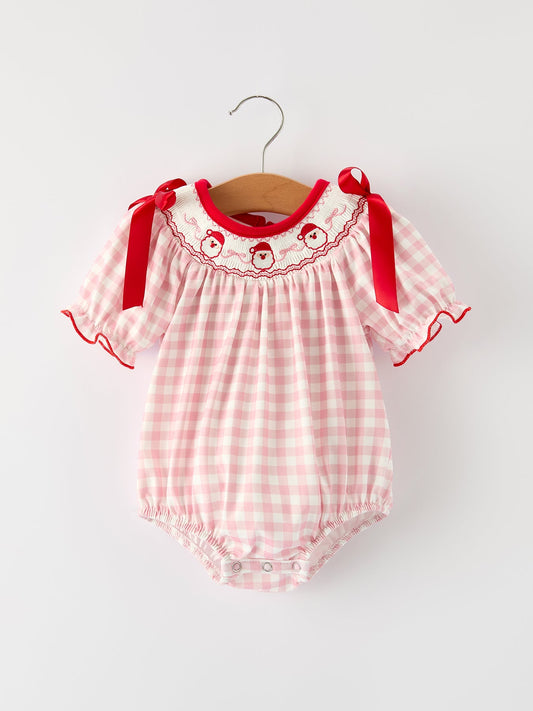 Baby Girls’ Pink Gingham Santa Romper