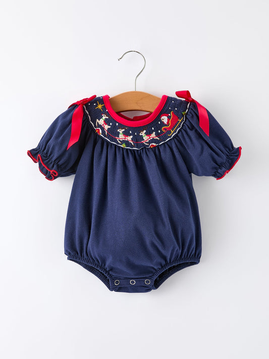 Baby Girls’ Navy Santa Sleigh Romper