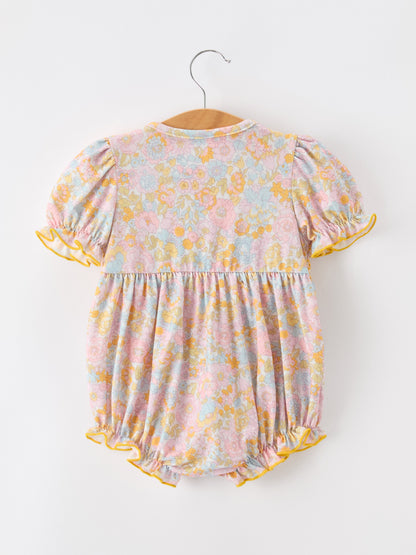 Yellow Bow Smocked Floral Baby Bubble