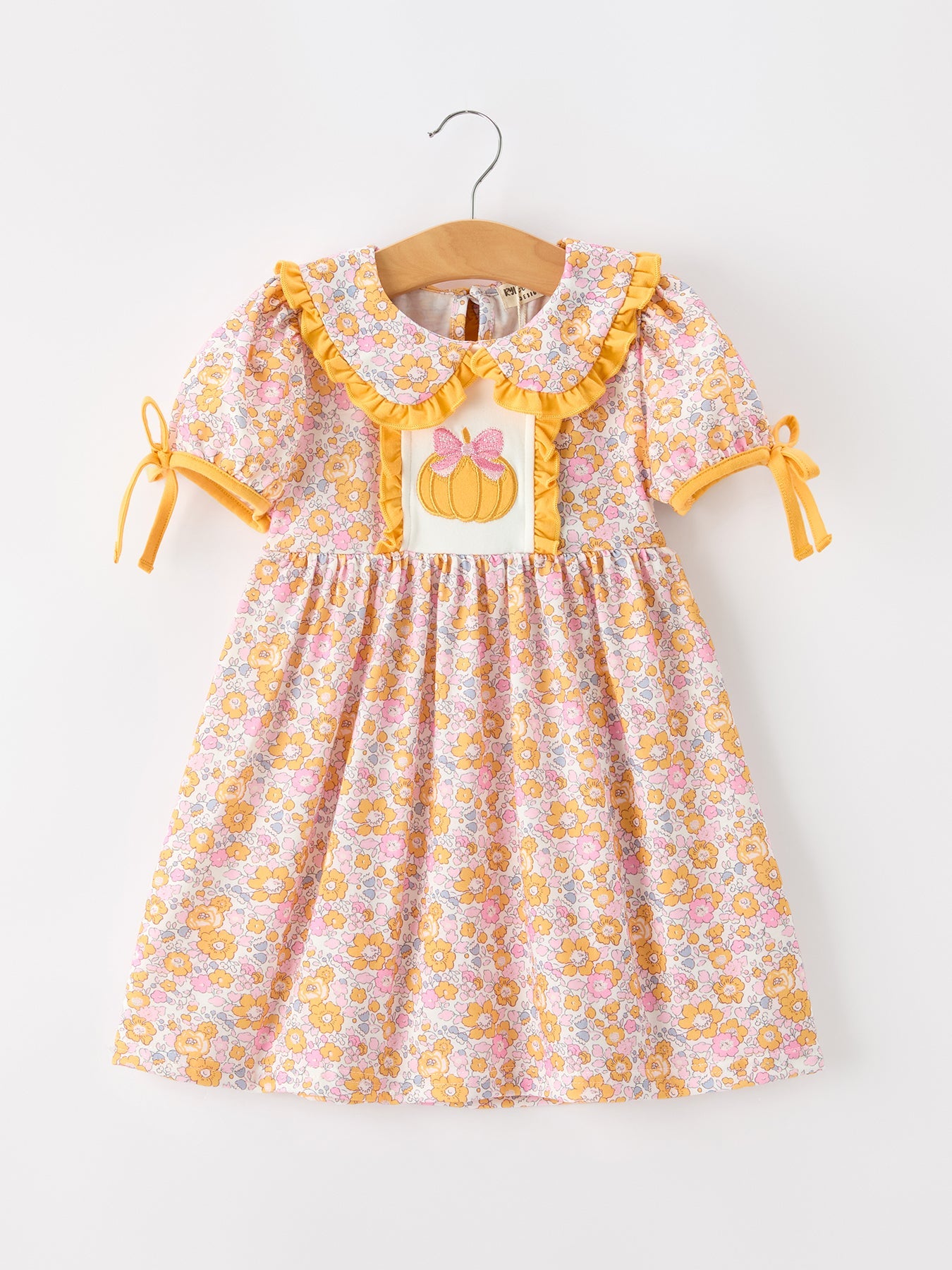 Halloween Pumpkin Floral Girls Dress