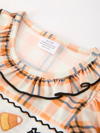 Halloween Plaid Smocked Baby Bubble Romper