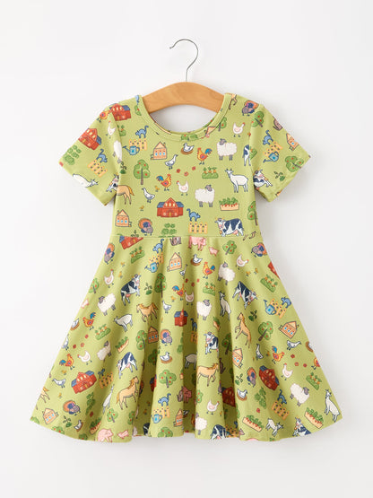 Countryside Farm Animal Pasture Twirl Girls Dress