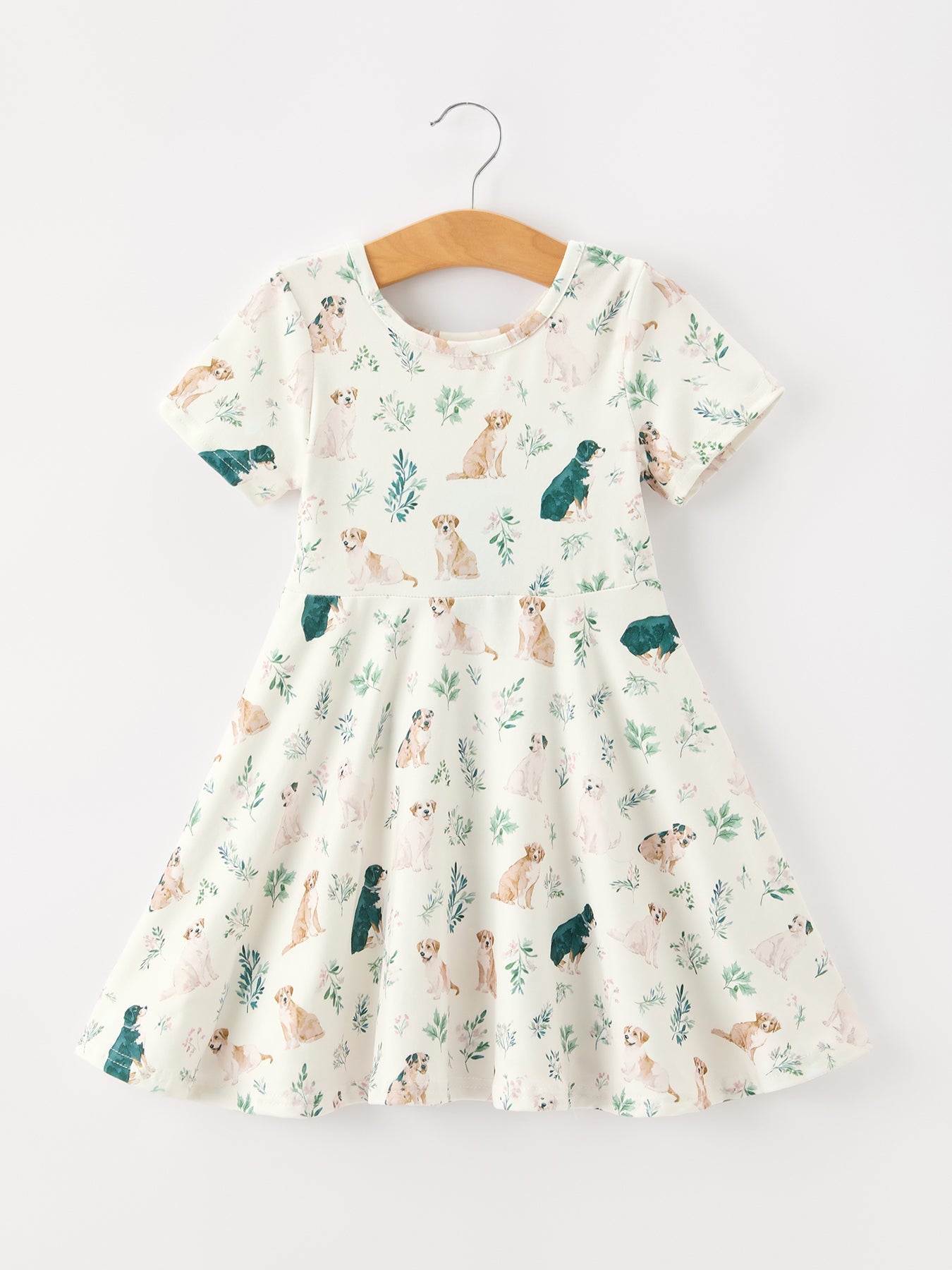 Puppy Floral Twirl Girls Dress