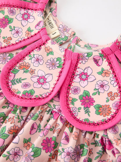 Hot Pink Floral Petals Collar Girl Dress