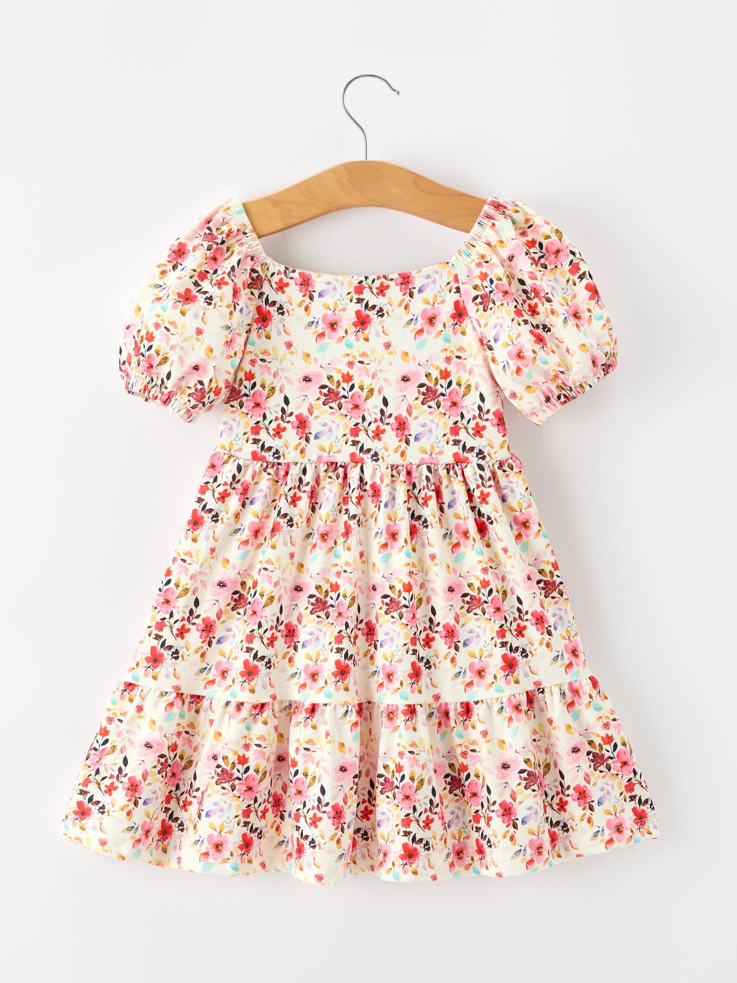 Fall Vintage Floral Puff Sleeve Girls Dress
