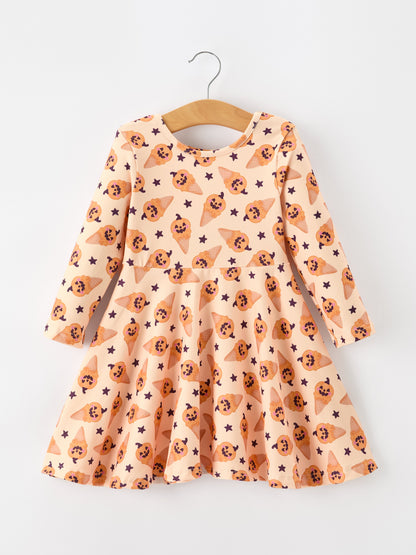 Halloween Pumpkin Girls Long Sleeve Dress