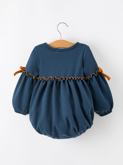 Thanksgiving Fall Turkey Applique Navy Baby Girls Romper
