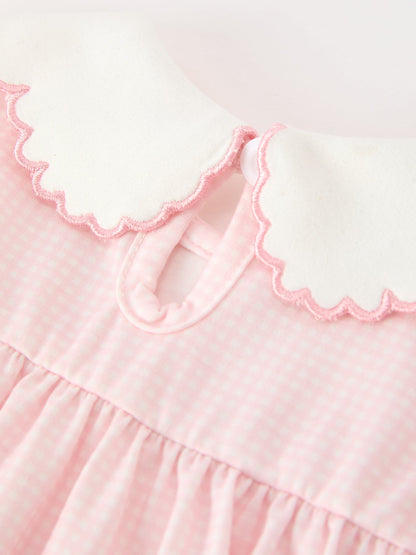 Pink Goose Embroidered Baby Girl Romper Ruffle Collar