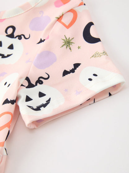 Halloween Ghost Girl Twirl Dress Short-sleeved