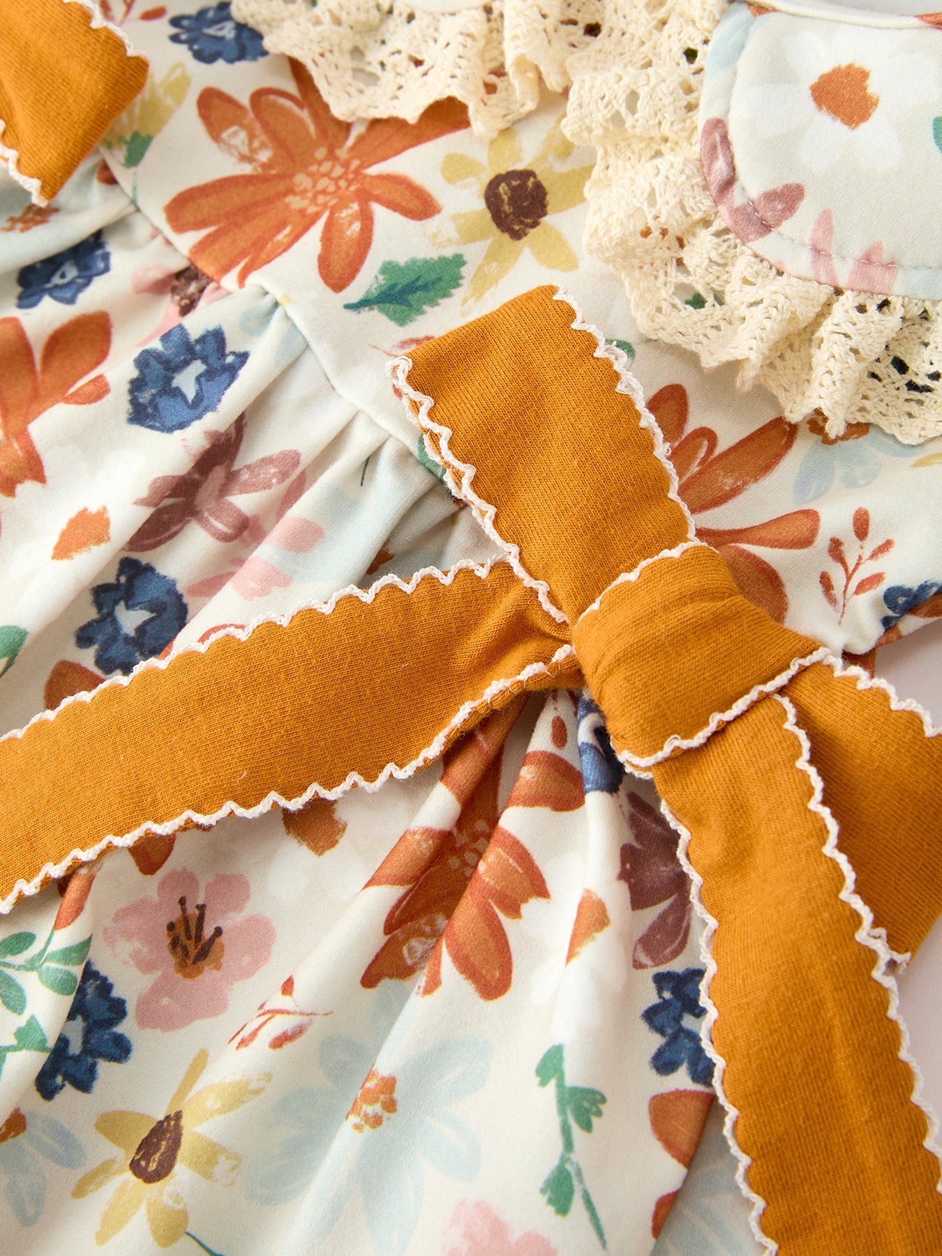 Fall Girls Floral Lace Collar Ruffle Bloomer Set