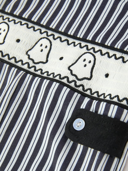 Halloween Ghost Smocked Boys Jon Jon Embroidered Romper