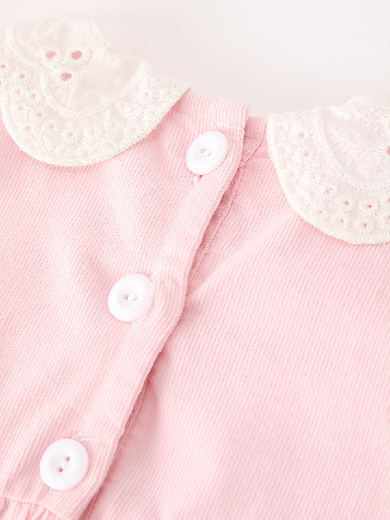 Fall Pink Smocked Baby Girl Bubble Romper Peter Pan Collar Floral Detail
