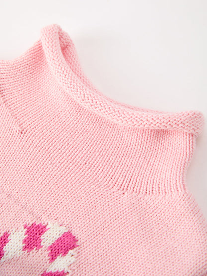 Christmas Candy Cane Bow Knit Baby Girls Romper