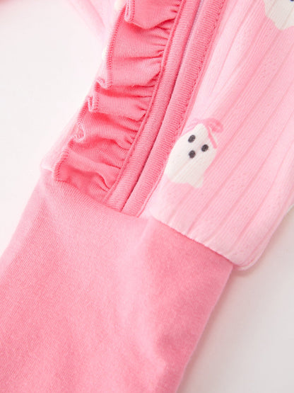 Halloween Ghost Baby Girl Pink Pajamas Ruffle Zipper Romper